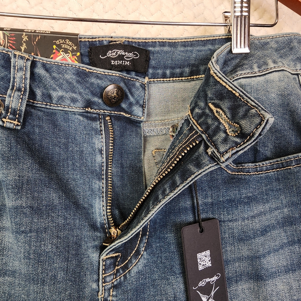 Ed Hardy Wide-Leg Jeans Embroidered Tattoo Graphic Mens Sz 28 WEHD8300-2 NWT - Picture 5 of 16